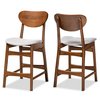 Baxton Studio Katya Mid-Century Modern Grey Fabric and Walnut Brown Finished Wood 2-Piece Counter Stool Set 183-11638-Zoro